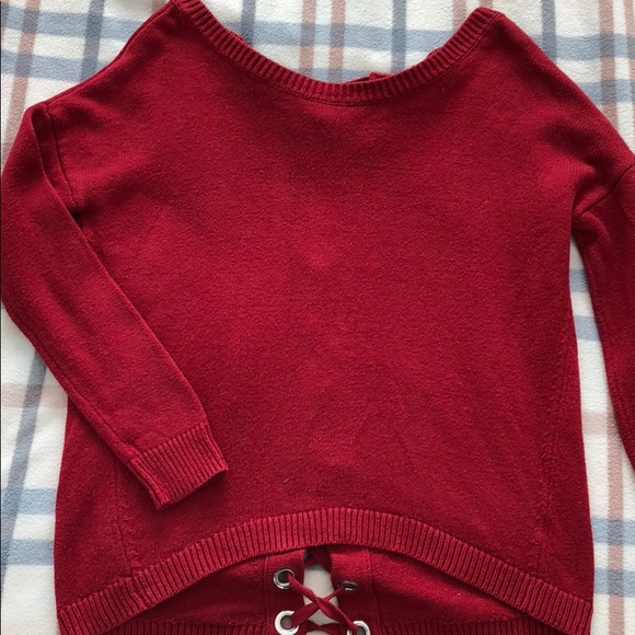 🌻 Express | Red Lace- Up Sweater - Picture 2 of 3